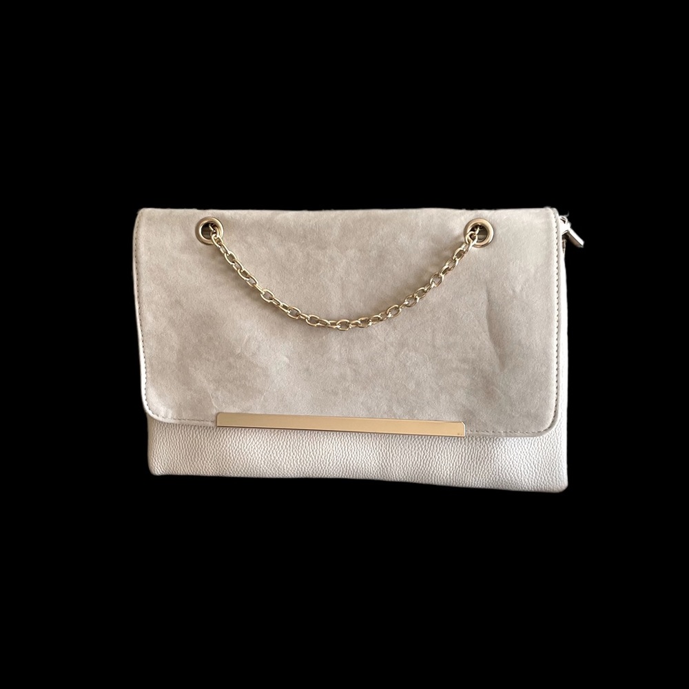 Large Suede & Faux Leather Clutch